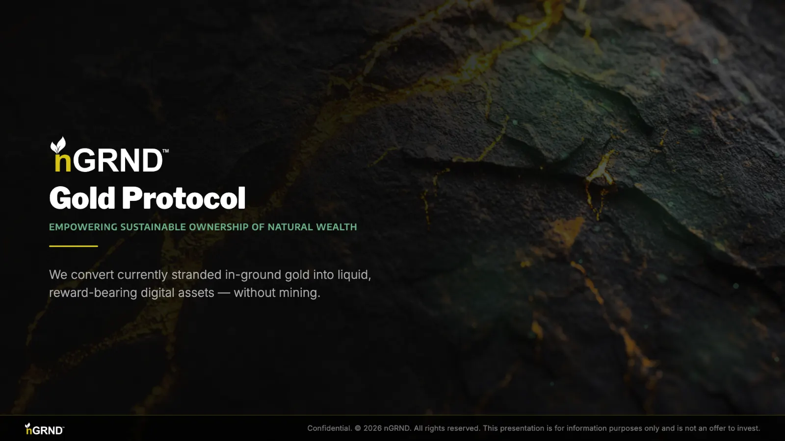 The nGRND Gold Protocol investor presentation designed and built by Foundry